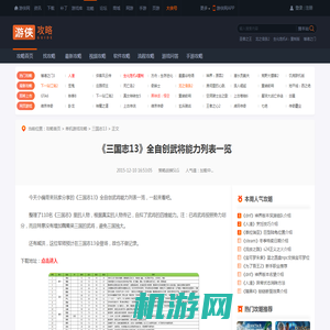《三国志13》全自创武将能力列表一览-游侠网